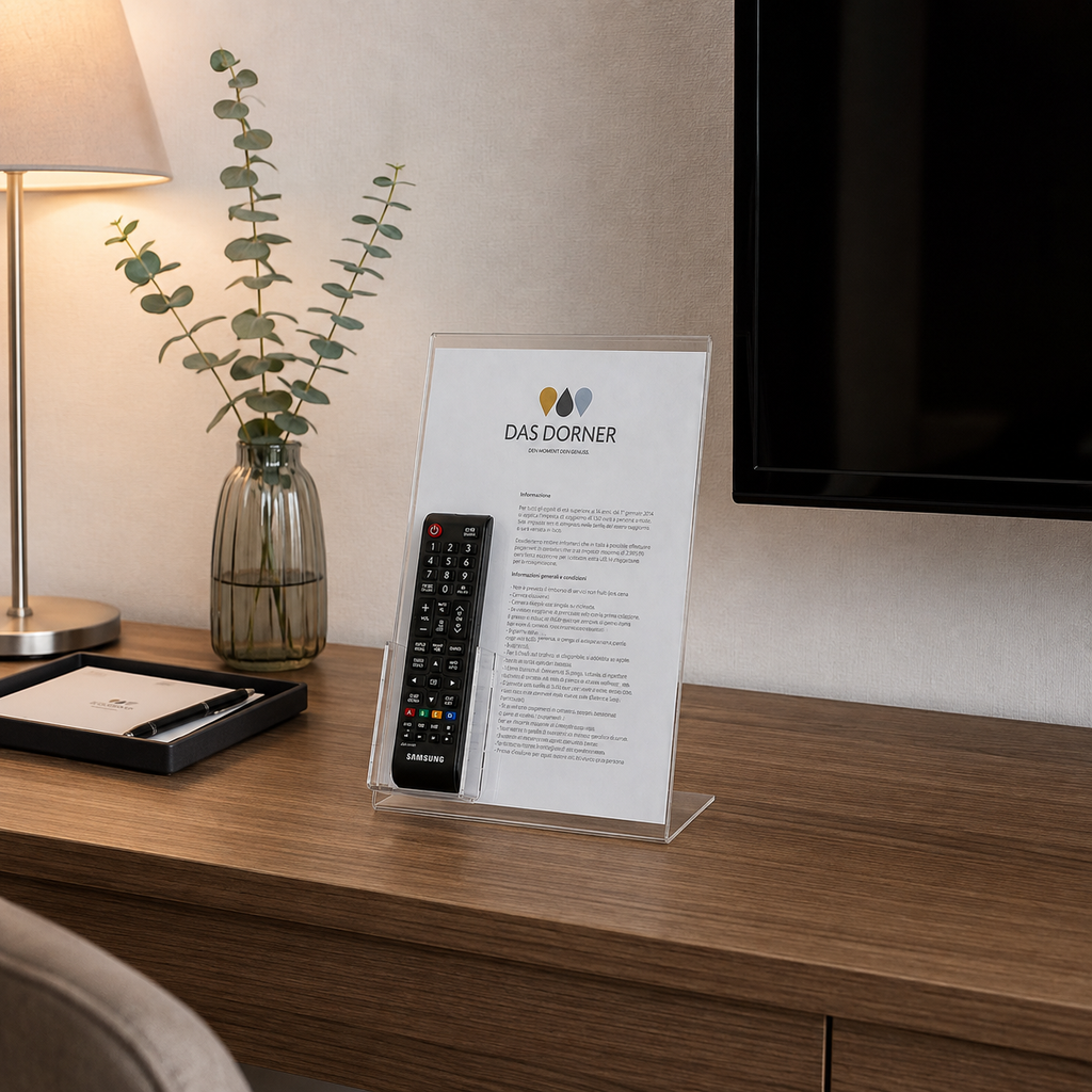 Chevalet de table plexiglas avec support télécommande