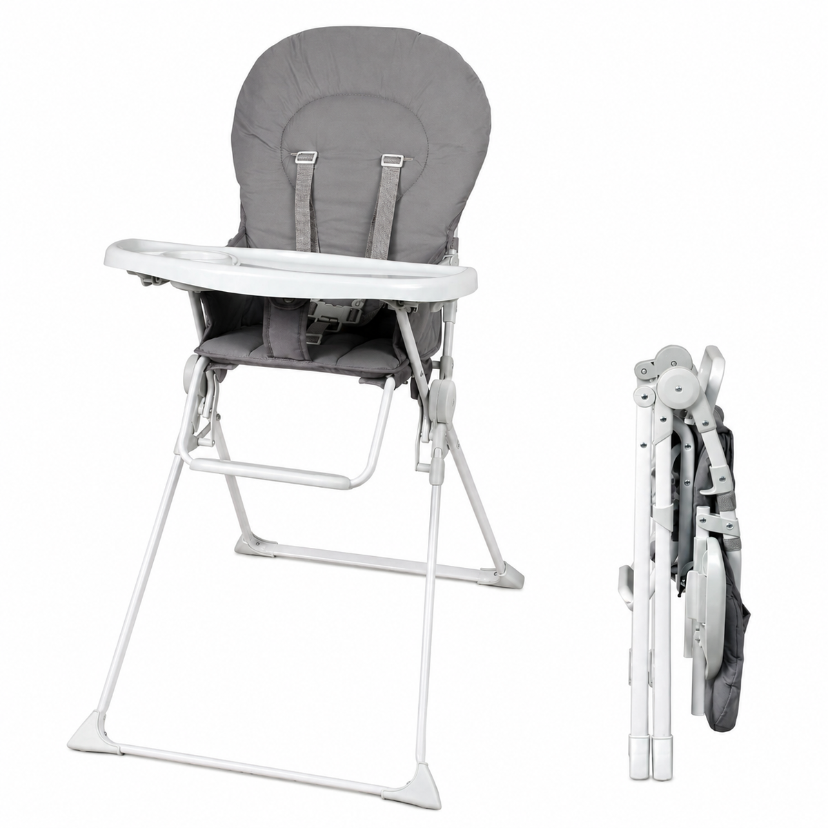 Chaise haute bébé pliable ultra-compacte 4,7 kg — grise