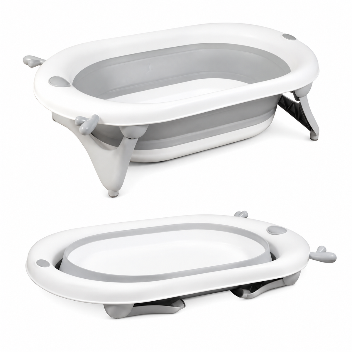 Baignoire bébé pliable avec témoin de température — gris/blanc
