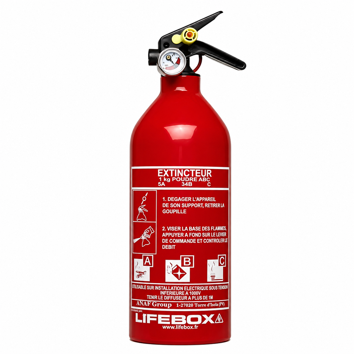 Extincteur poudre 1 kg avec manomètre Lifebox EXT01