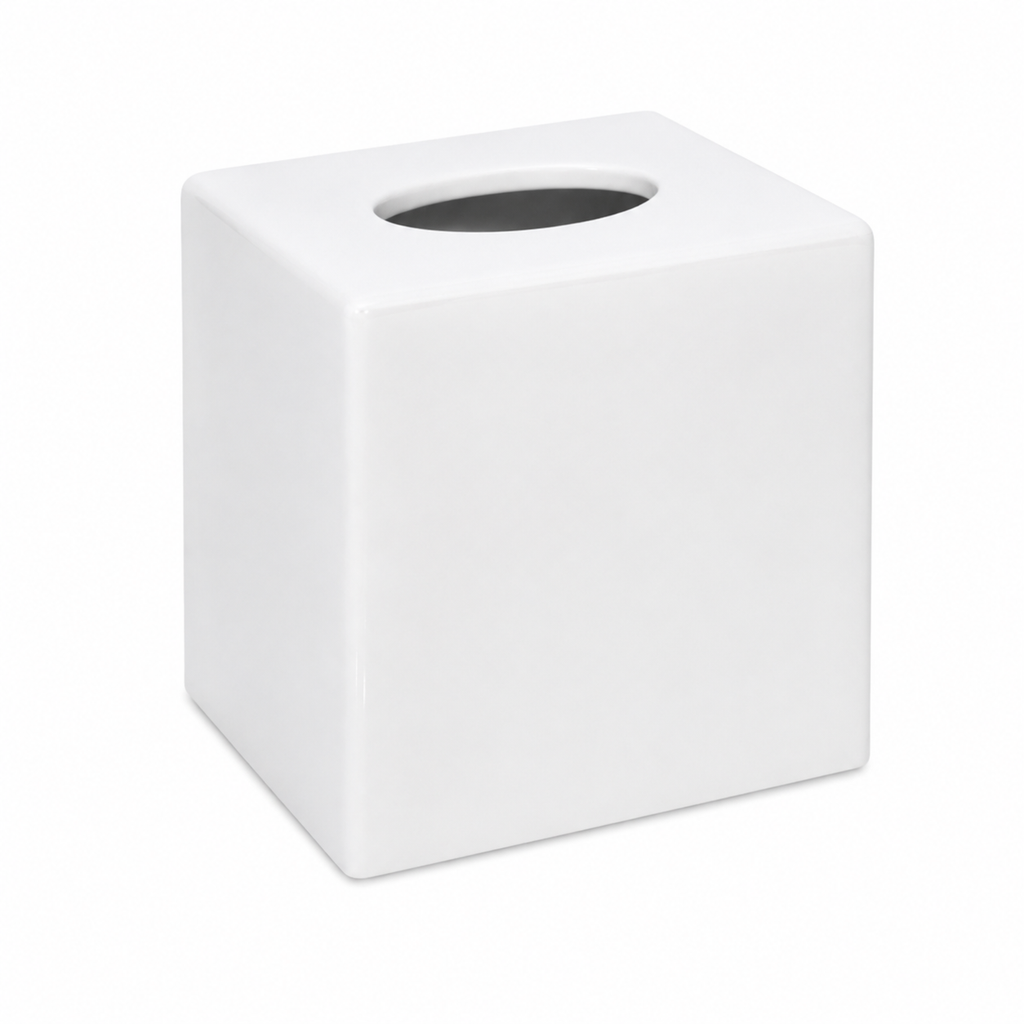 Distributeur de mouchoirs cube blanc ABS et sa recharge de mouchoirs