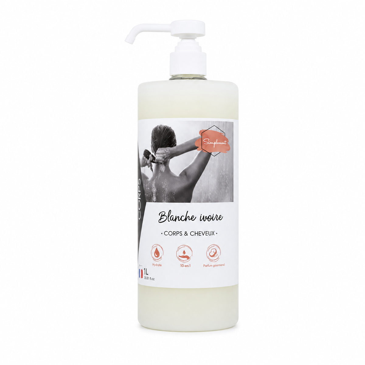 Gel douche corps et cheveux Jasmin Coco – Flacon pompe 1 L