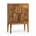 Buffet haut en bois de manguier à portes sculptées – 90 × 45 cm