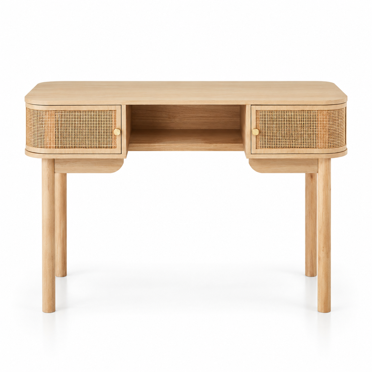 Bureau 2 portes en bois et cannage de rotin