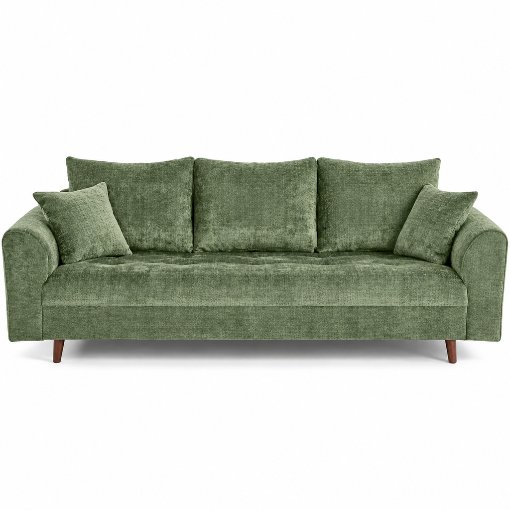 Canapé droit 3 places en velours texturé – Vert sauge