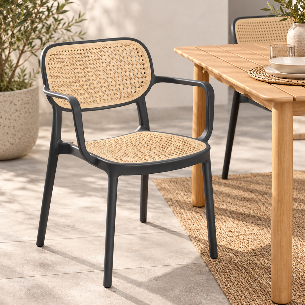 Chaise de salle à manger avec accoudoirs en polypropylène tressé – Gris graphite