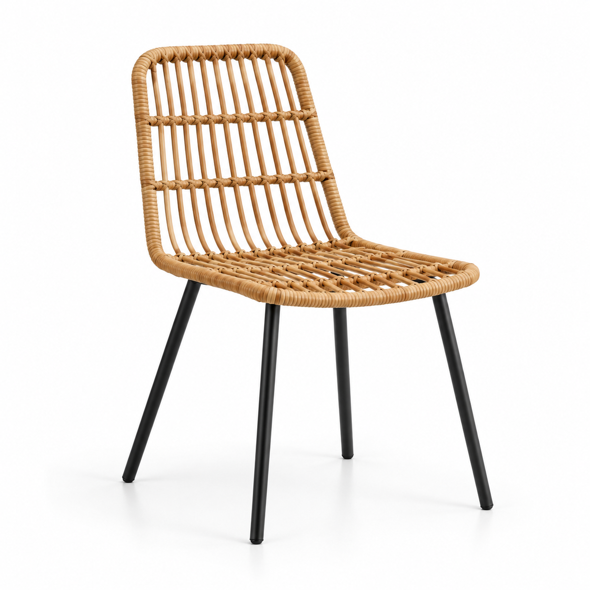 Lot de 4 chaises en rotin et métal noir