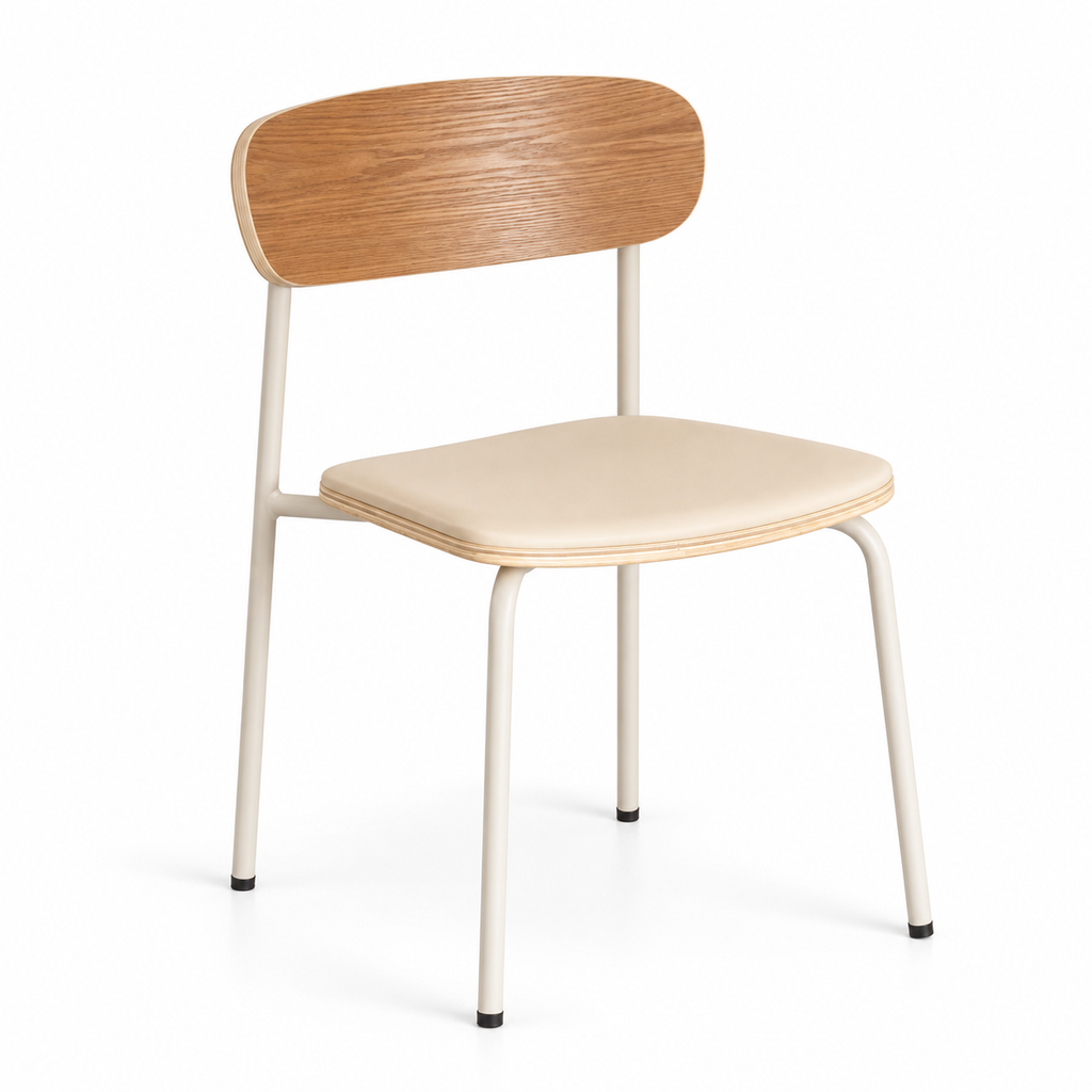 Chaise de salle à manger empilable en fer et frêne – Beige crème