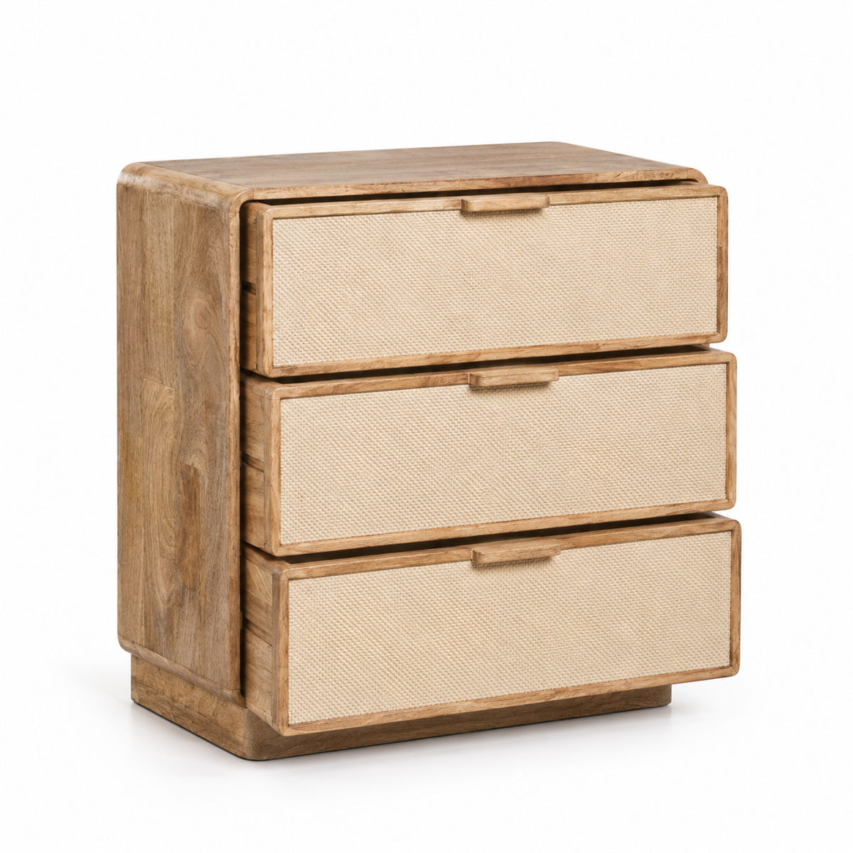 Commode 3 tiroirs 80x40 cm en bois de manguier et jute