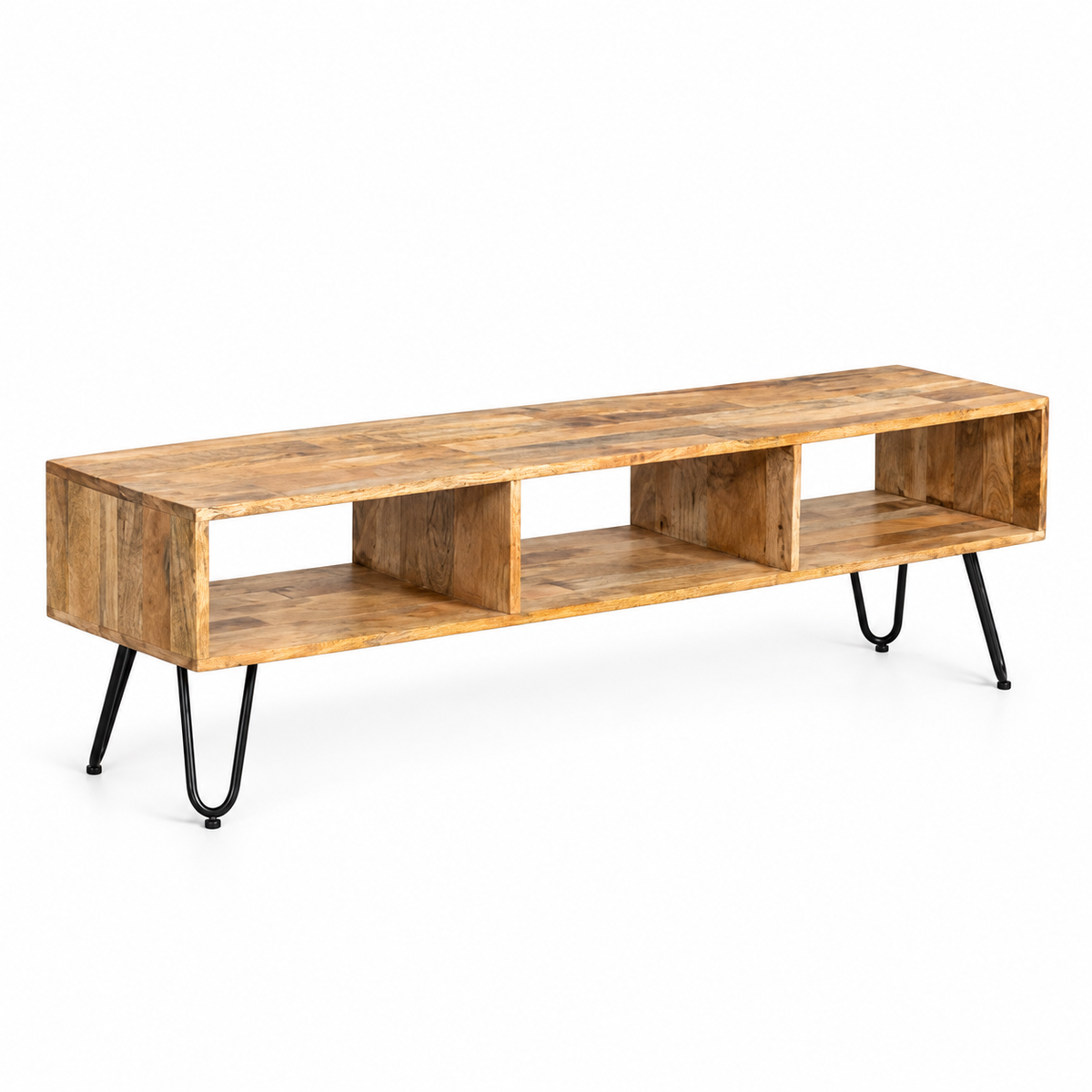 Meuble TV 140x35 cm en bois de manguier et pieds fer