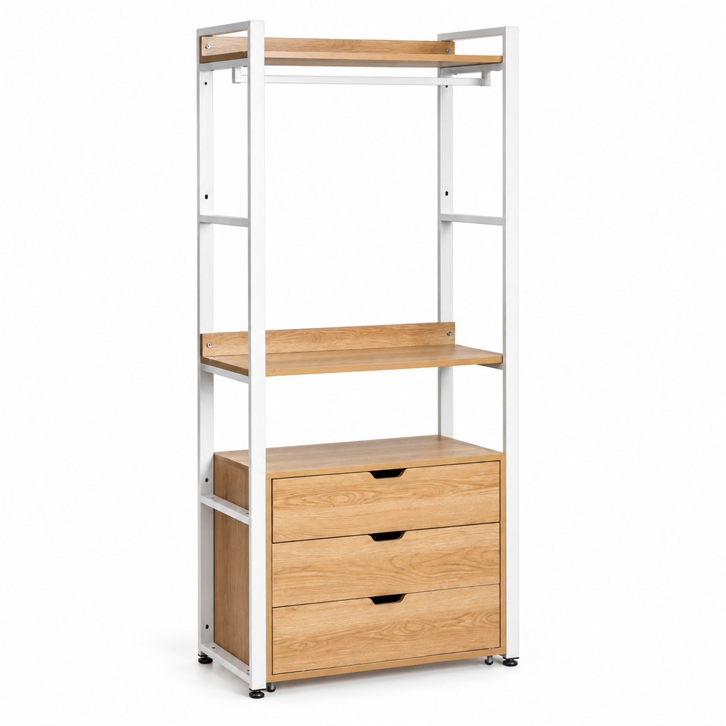 Dressing ouvert 80x200 cm acier et MDF naturel