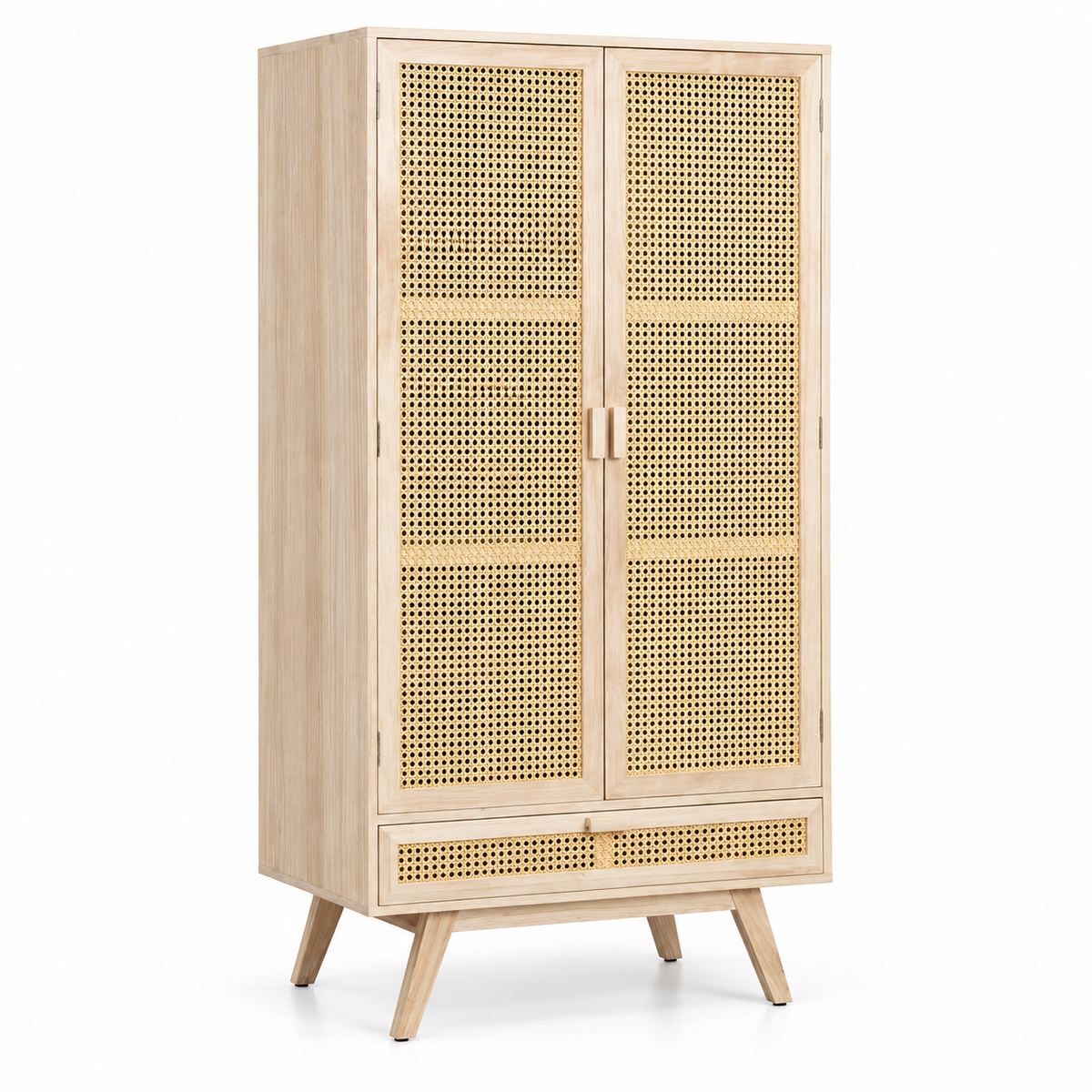 Armoire avec tiroir en bois de paulownia et rotin