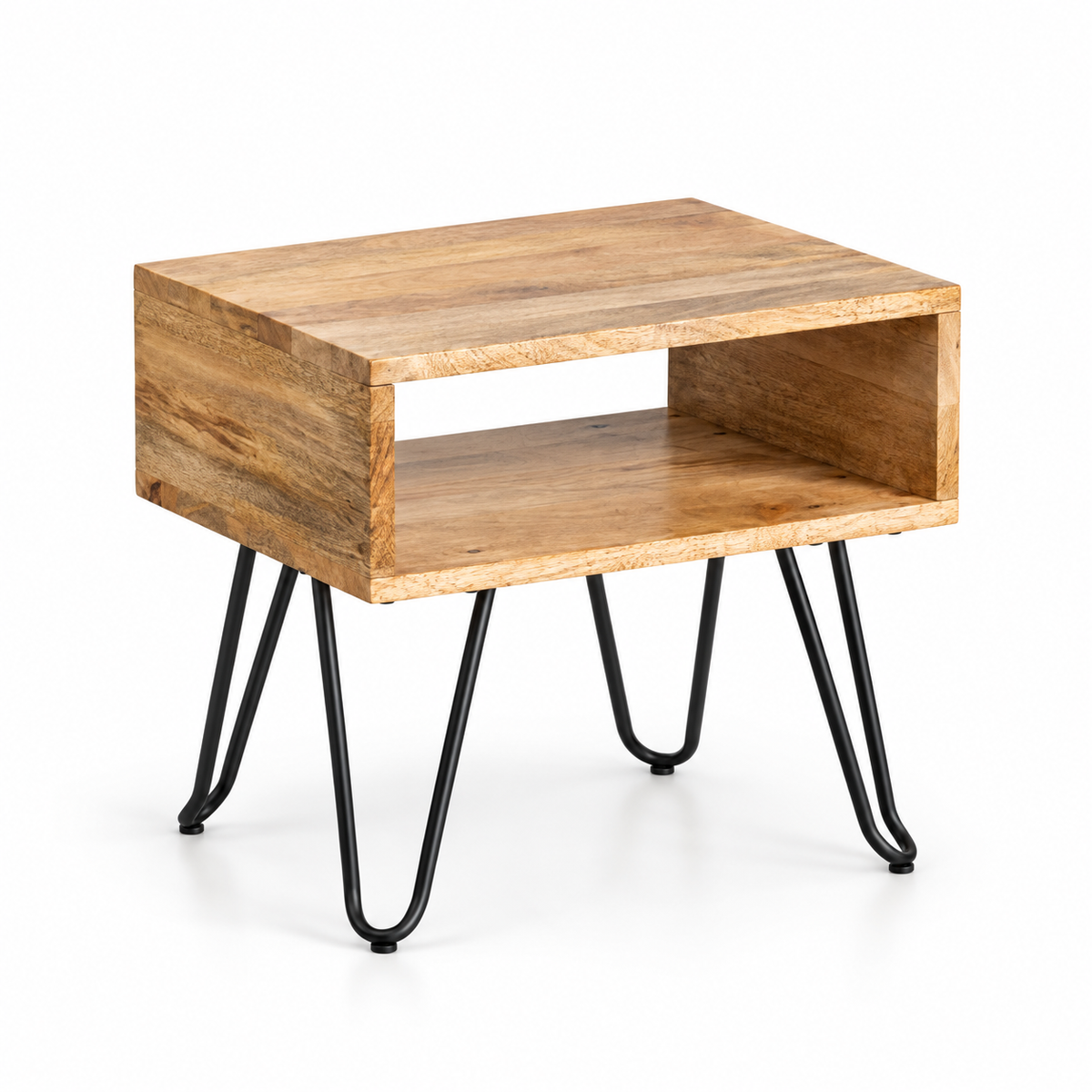 Table de chevet 45x35 cm en bois d'acacia et pieds fer