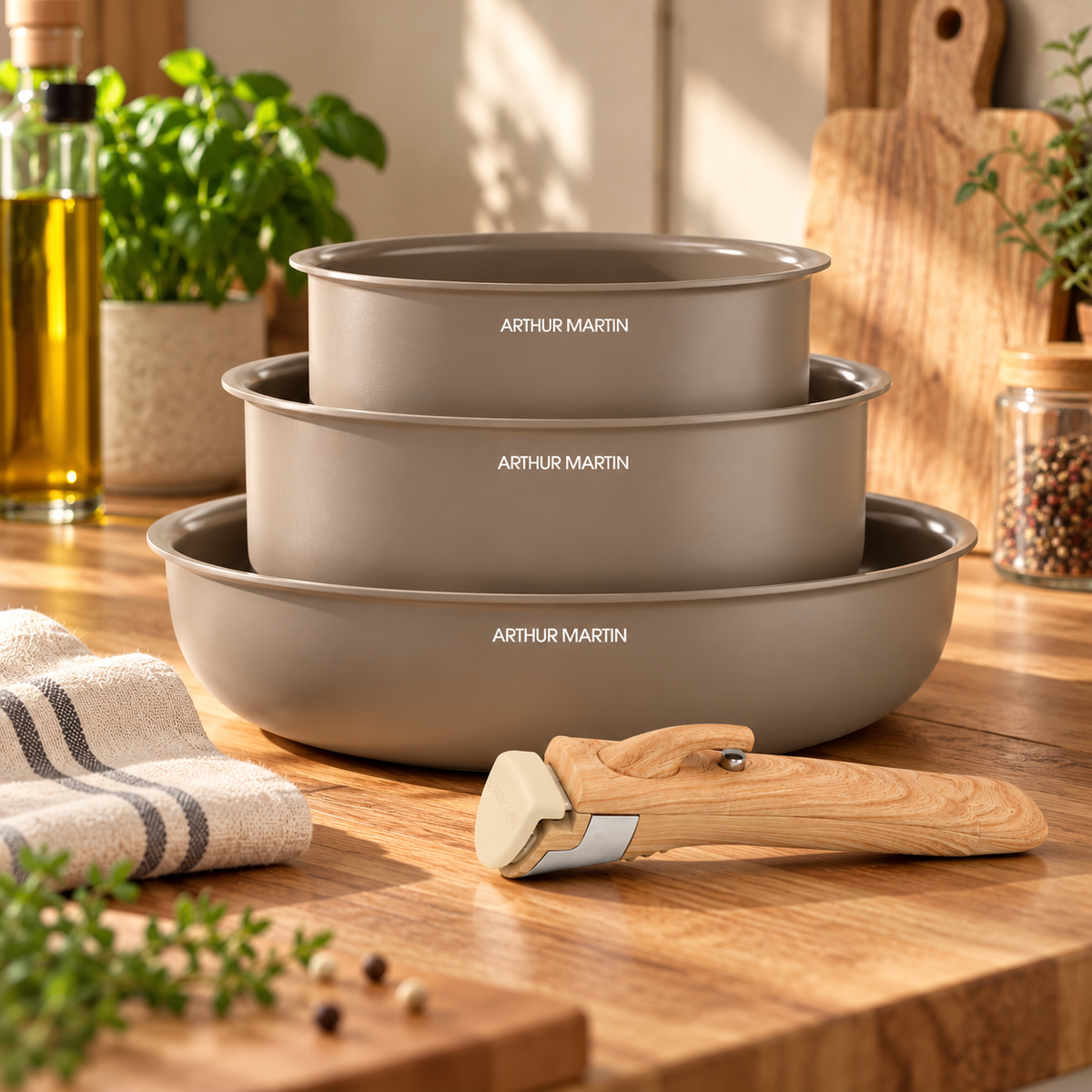 Batterie de cuisine 5 pièces en aluminium et céramique – Marron