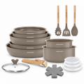 Batterie de cuisine 18 pièces en aluminium et céramique – Marron