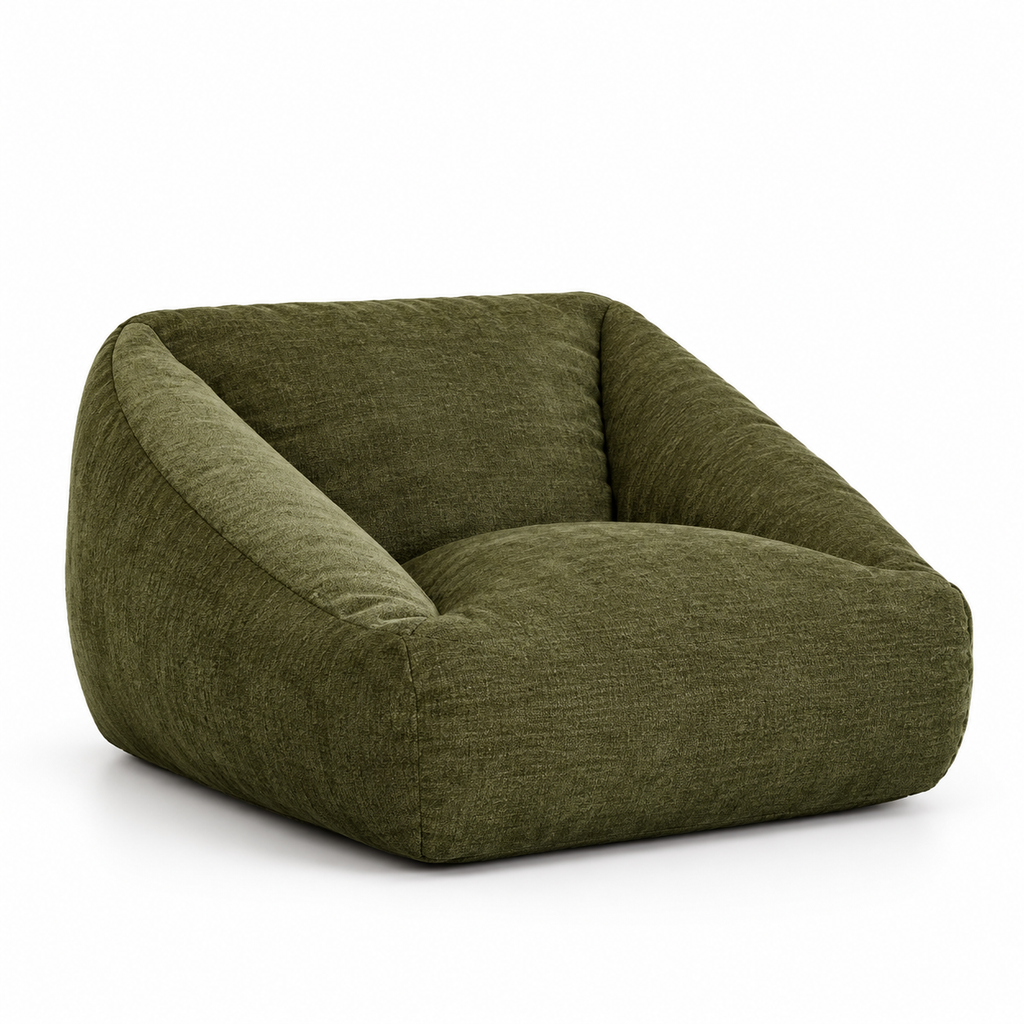Fauteuil pouf en chenille – Vert sauge