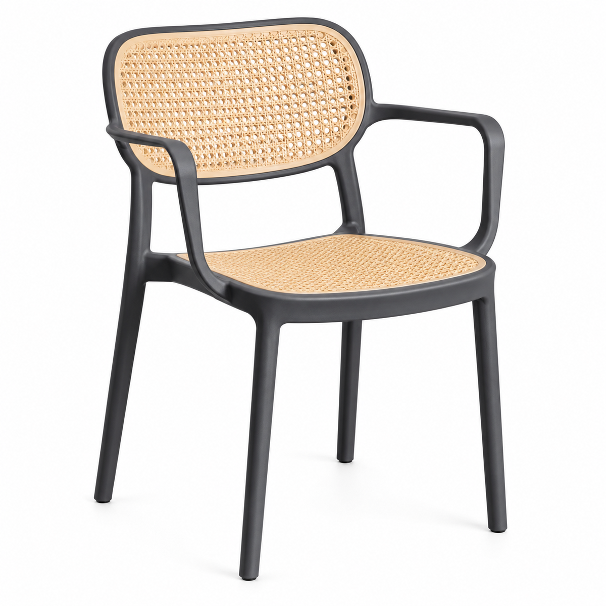 Chaise de salle à manger avec accoudoirs en polypropylène tressé – Gris graphite