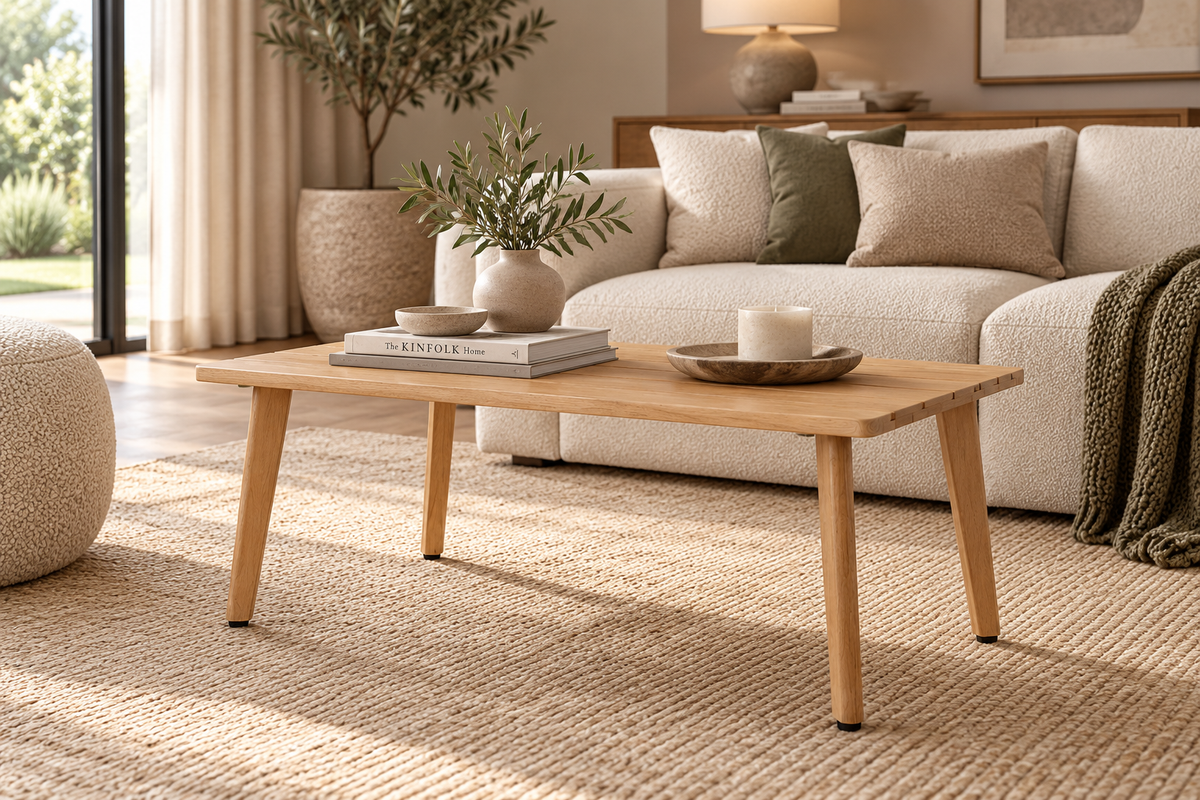 Table basse jardin rectangulaire 90x50 cm en bois d'acacia