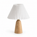 Lampe de table en bois d'hévéa et abat-jour plissé coton