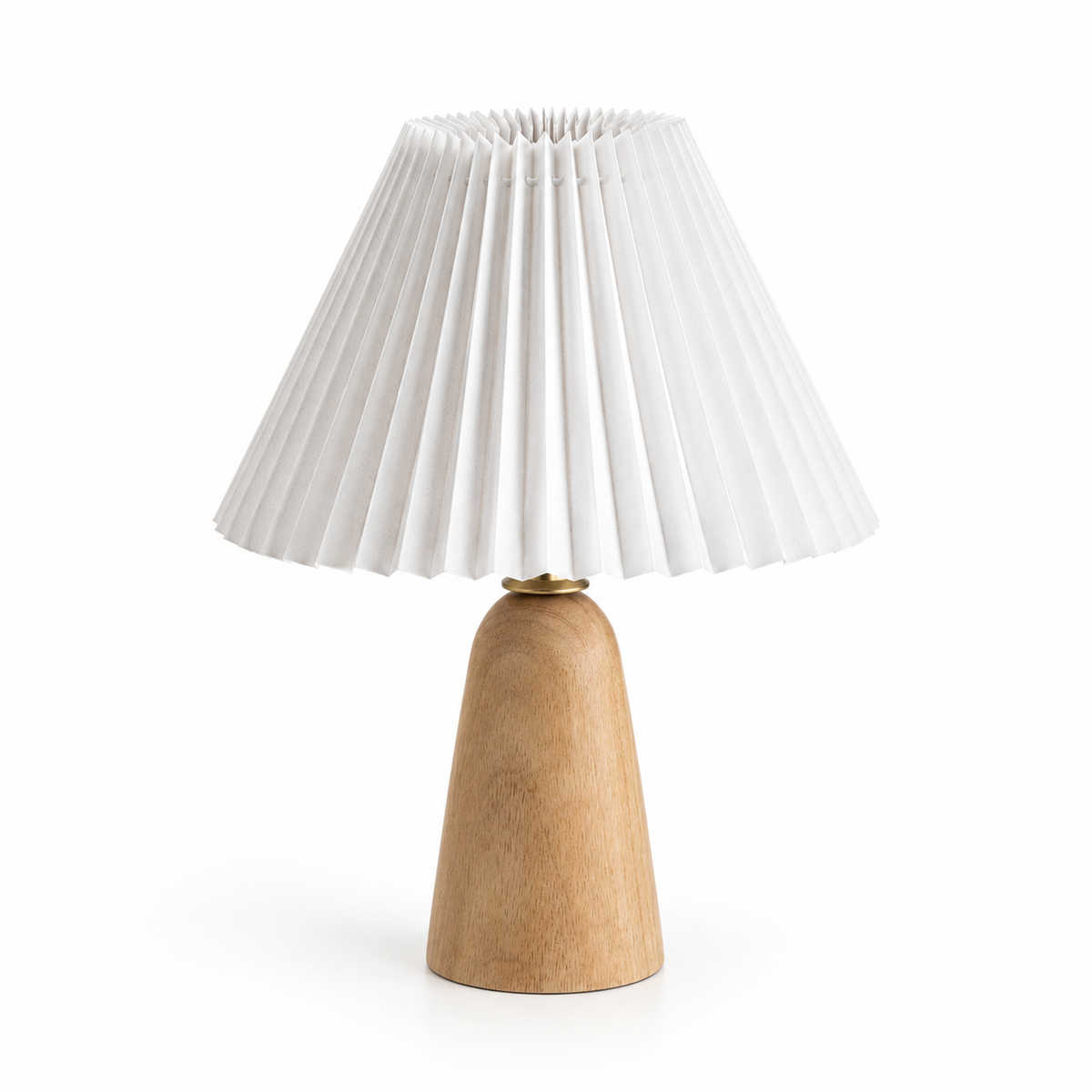Lampe de table en bois d'hévéa et abat-jour plissé coton