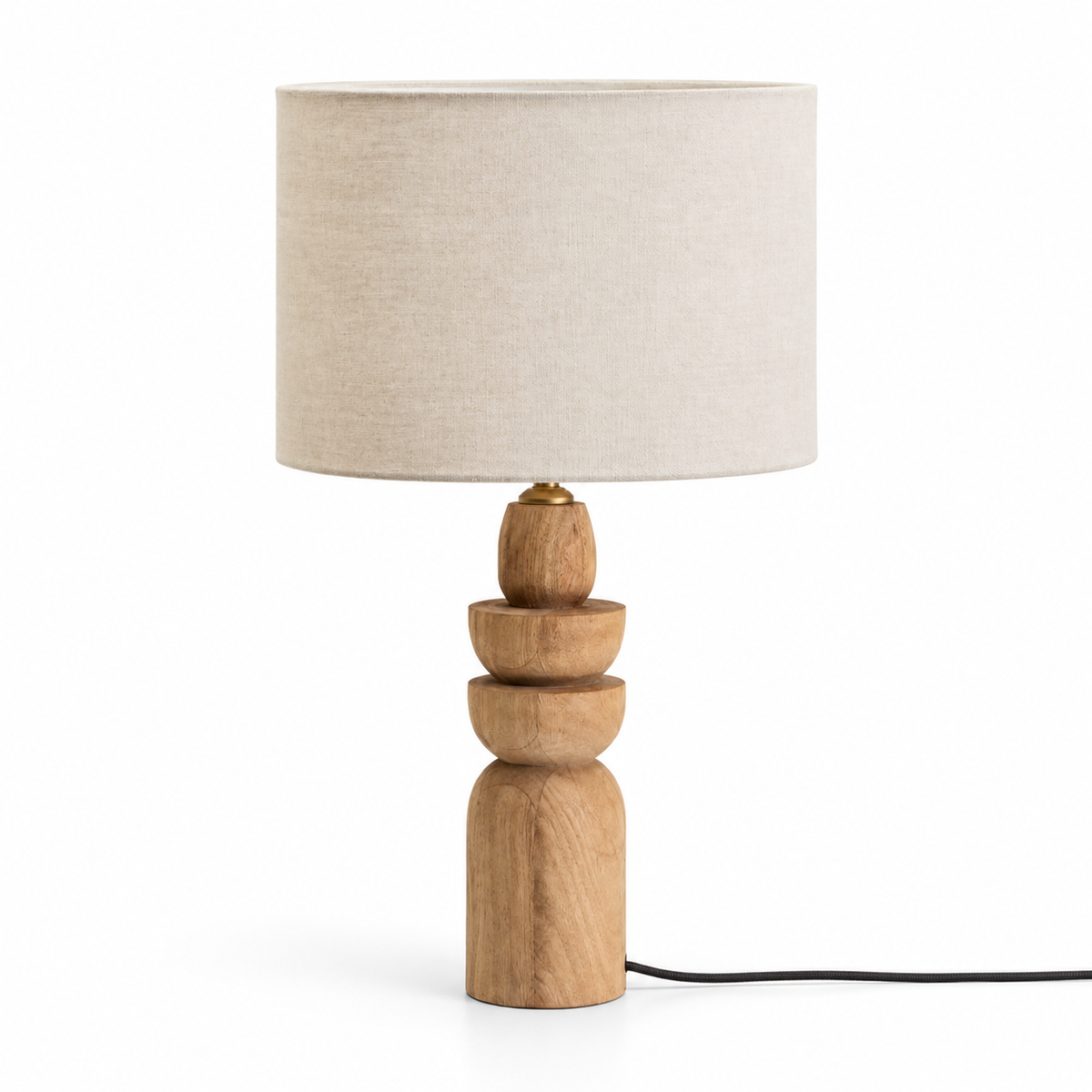 Lampe de table en bois de manguier et abat-jour lin