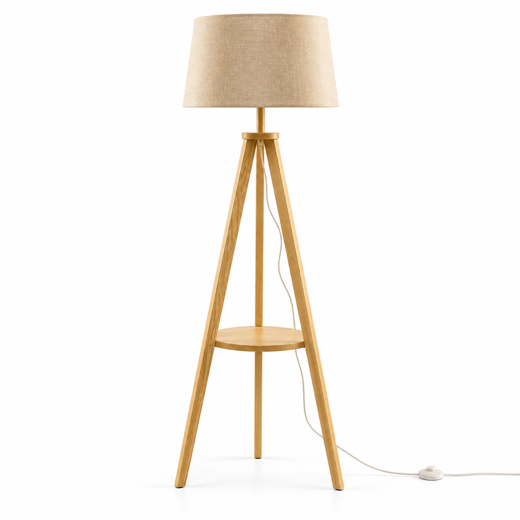 Lampadaire trépied en bambou et abat-jour polyester 158 cm
