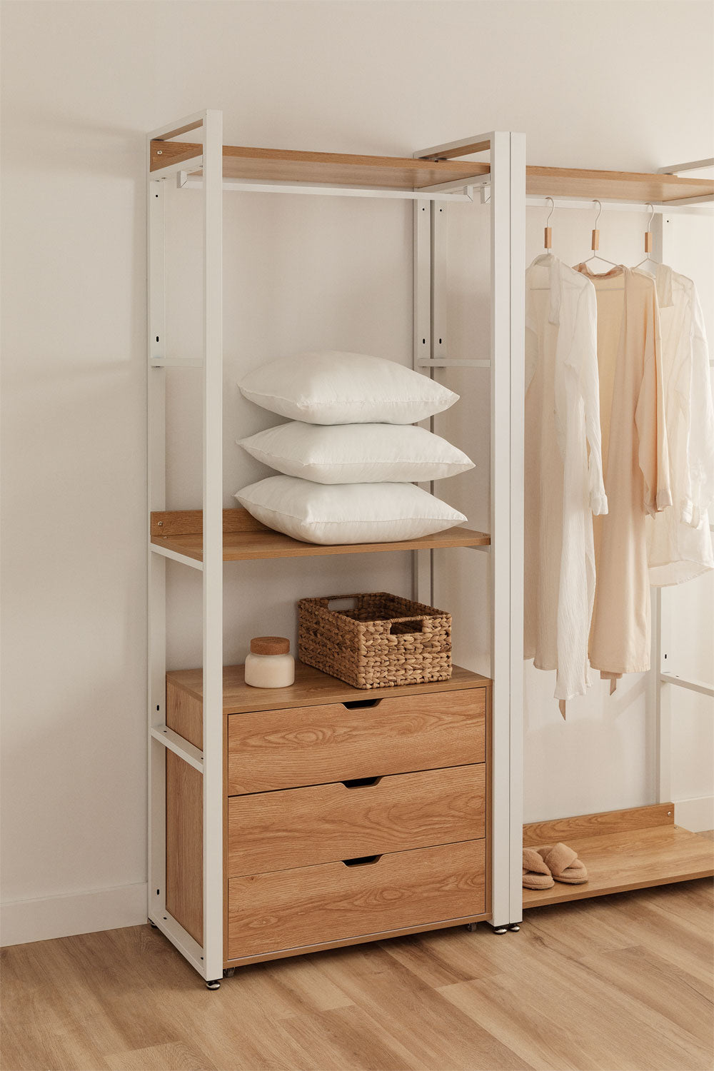 Dressing ouvert 80x200 cm acier et MDF naturel