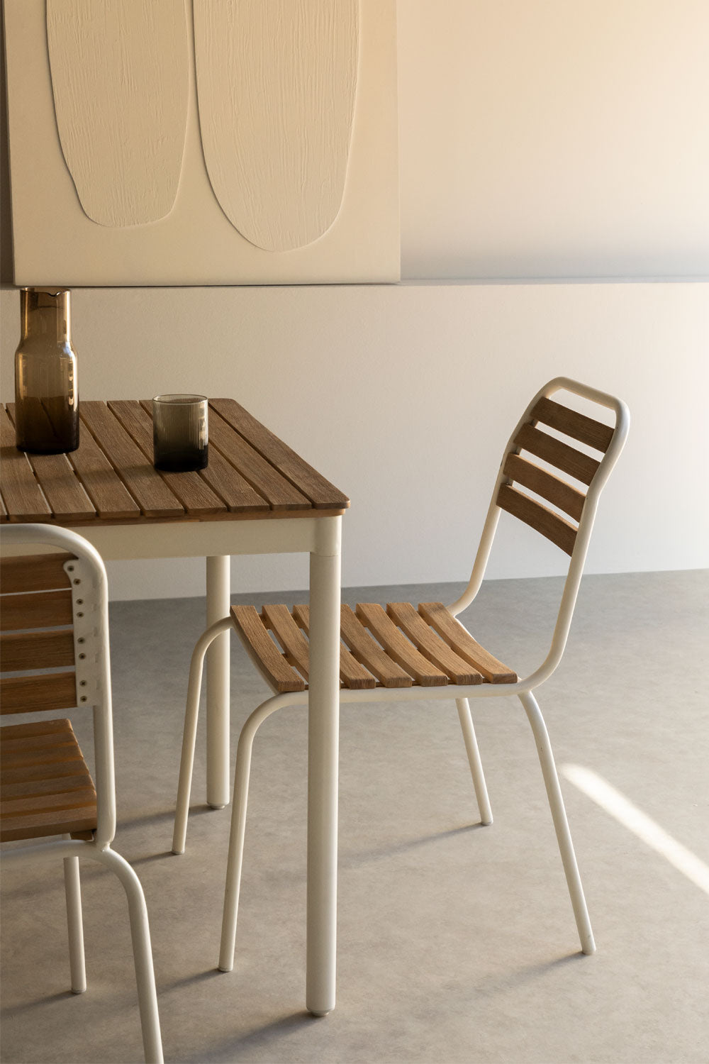 Chaise de salle à manger empilable en acier et bois d'acacia