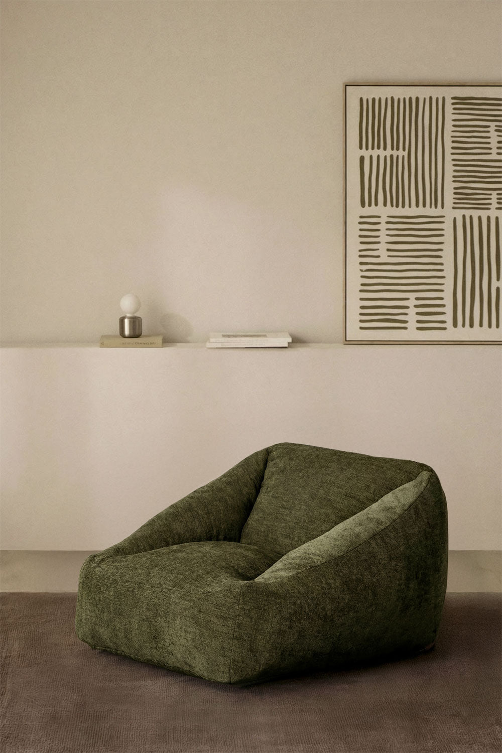Fauteuil pouf en chenille – Vert sauge