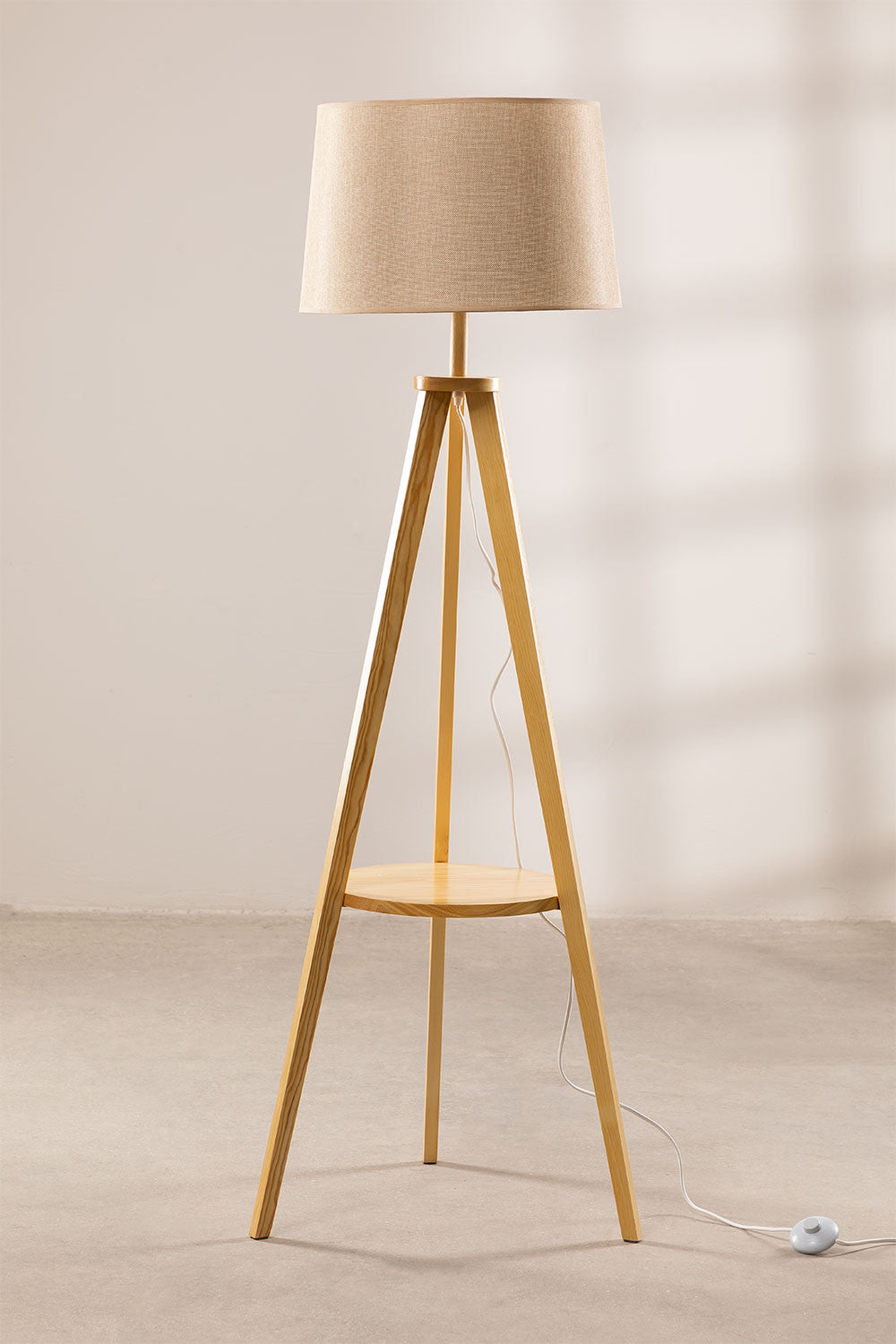 Lampadaire trépied en bambou et abat-jour polyester 158 cm