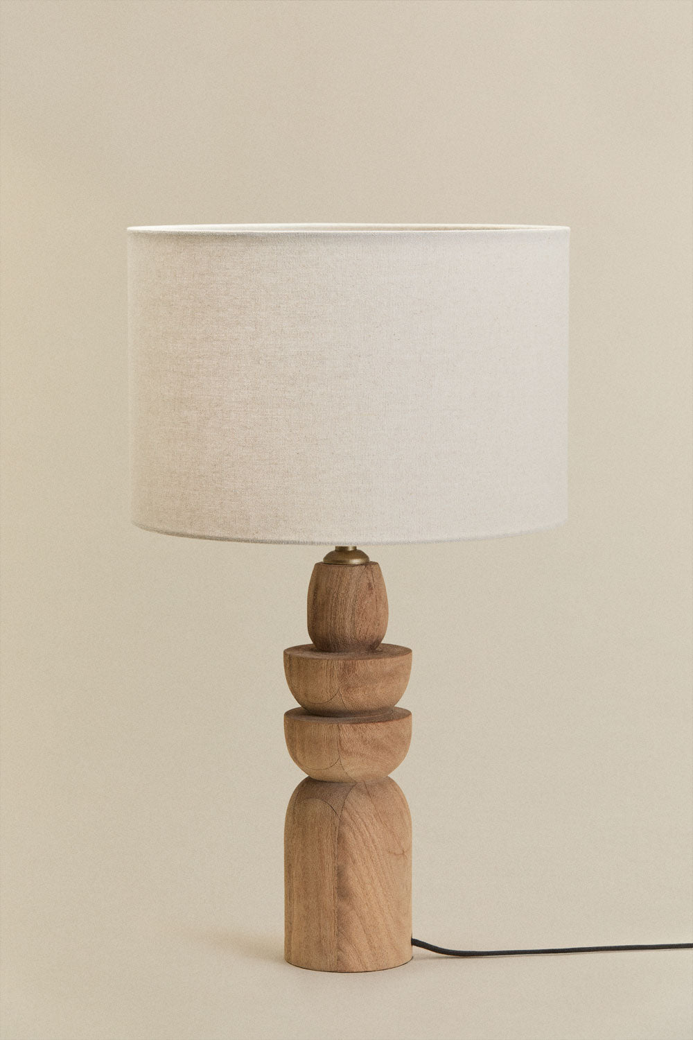 Lampe de table en bois de manguier et abat-jour lin