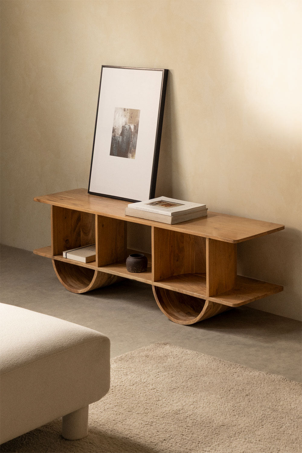 Meuble TV en bois d’acacia rustique – 150 × 35 cm