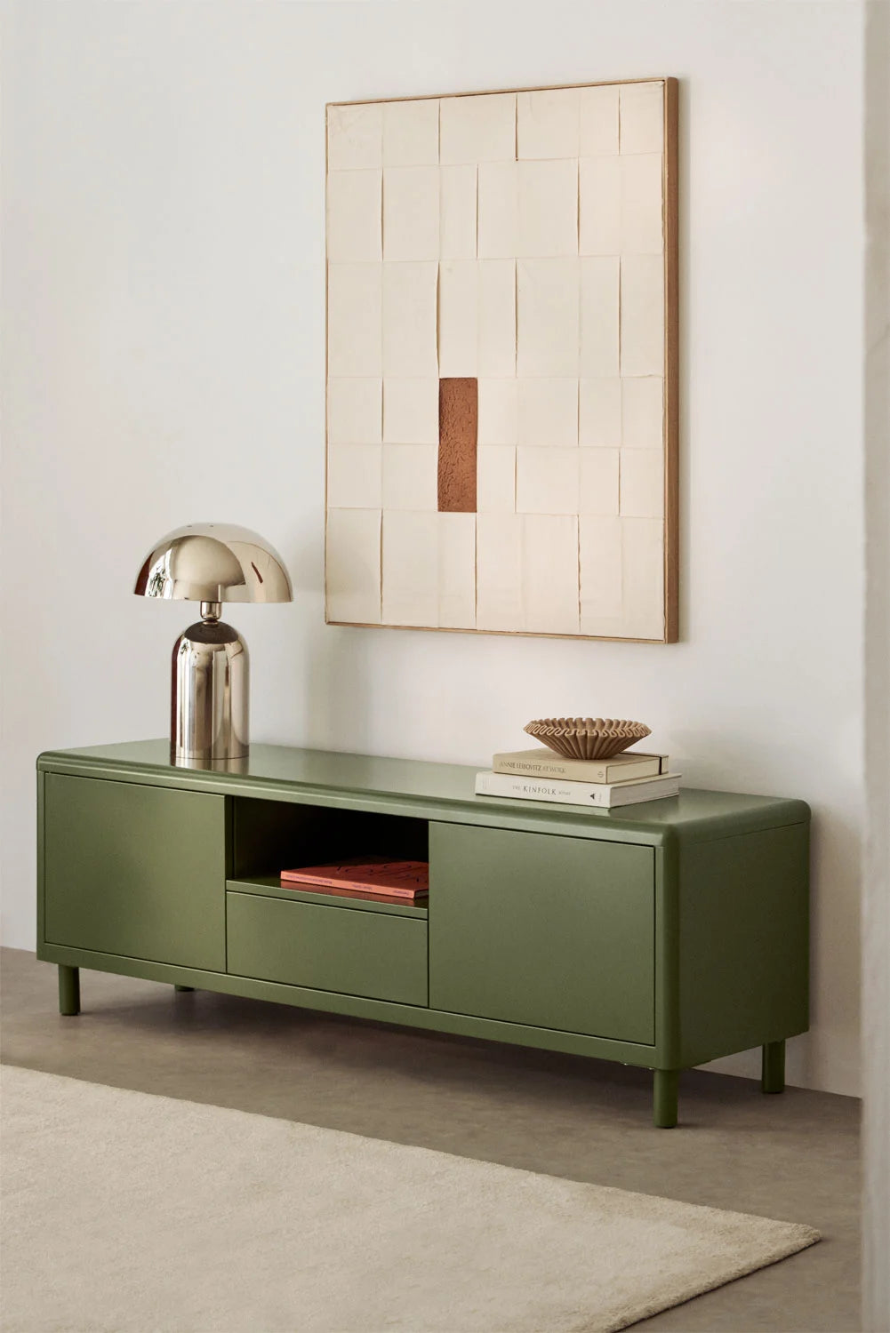 Meuble TV 150x40 cm en acier vert olive