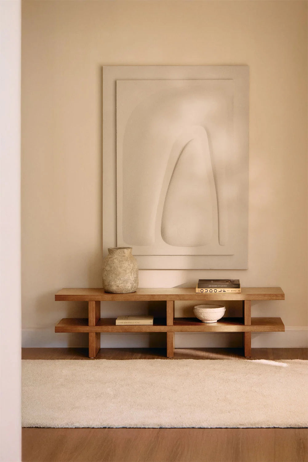 Meuble TV 150x35 cm en MDF placage frêne marron cendré