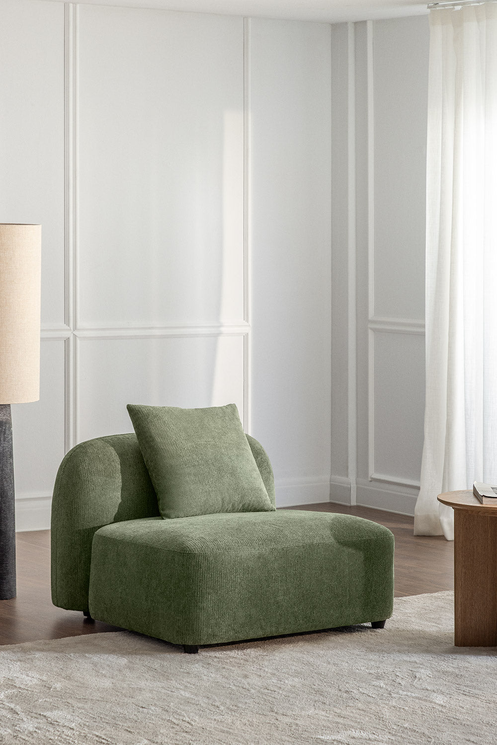 Module central de canapé en chenille – Vert sauge, 1 place