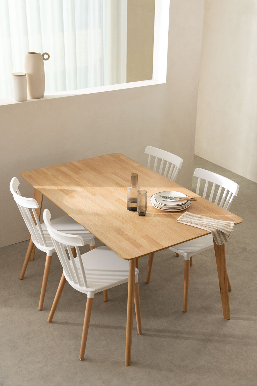 Table à manger rectangulaire en MDF et hévéa – 100 × 100 cm, bois naturel