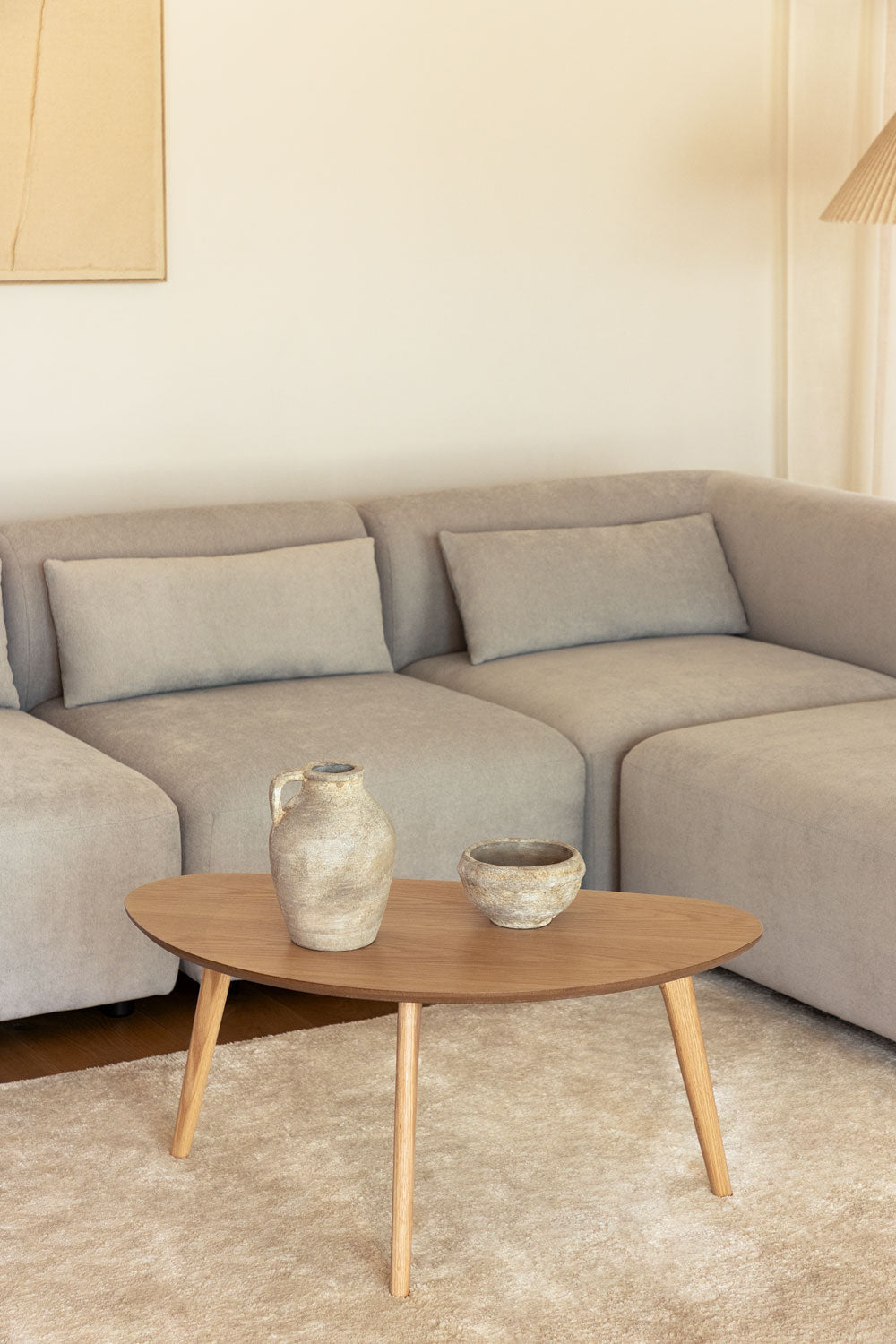 Table d’appoint ovale en MDF et bois de chêne naturel