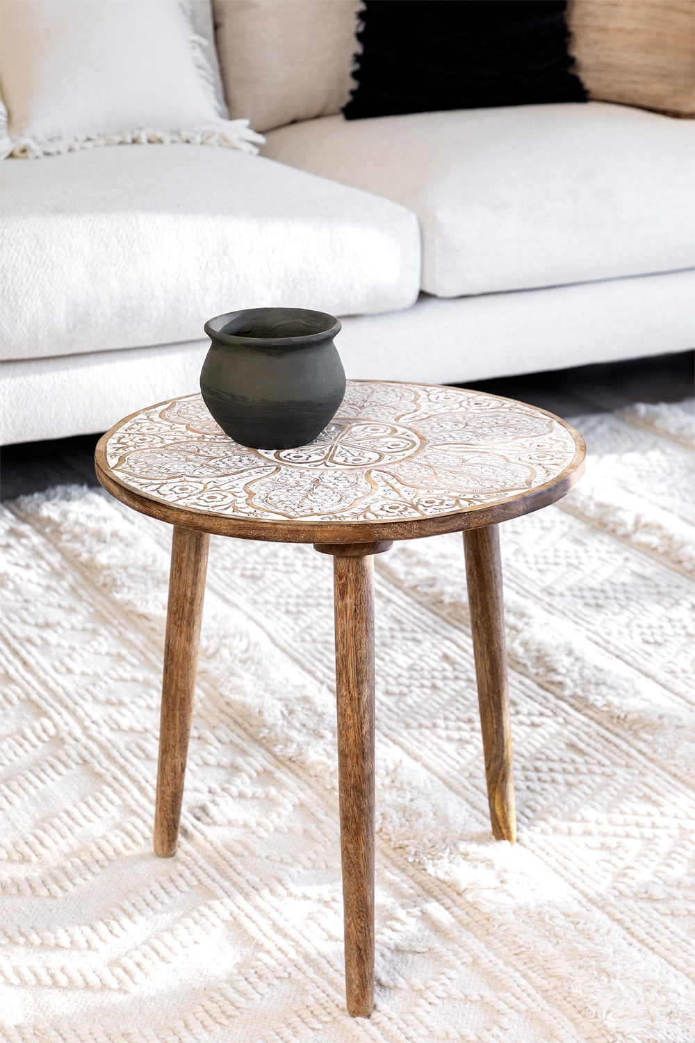 Table d’appoint ronde en bois de manguier – Ø45 cm